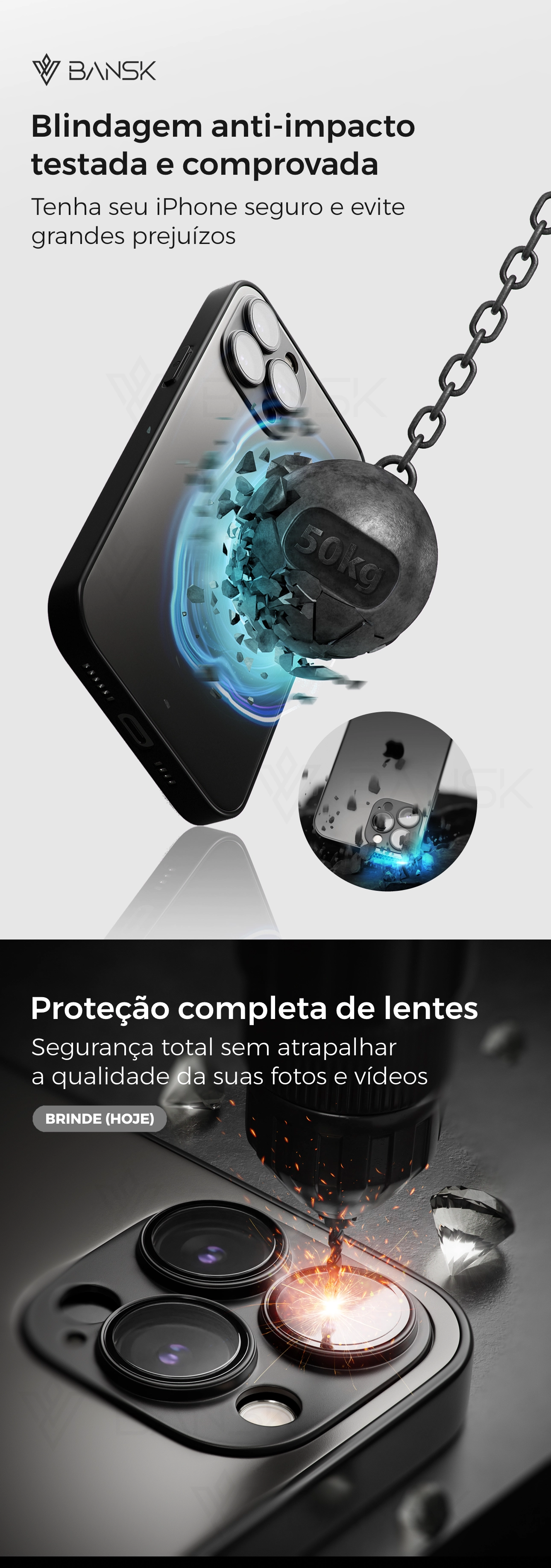 Blindagem anti-impacto testada e comprovada - Proteção completa de lentes Bansk V-Diamond
